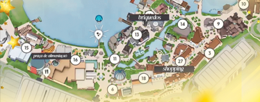 Mapa detalhado do Magic World Experience mostrando todas as atracoes e areas do parque